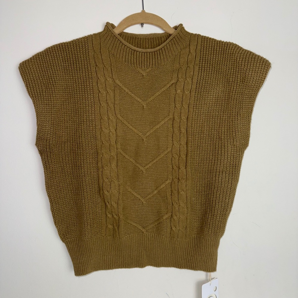 Commense Mock Neck Cable Knit Sleeveless Sweater Vest Olive Green Size M - Picture 3 of 8